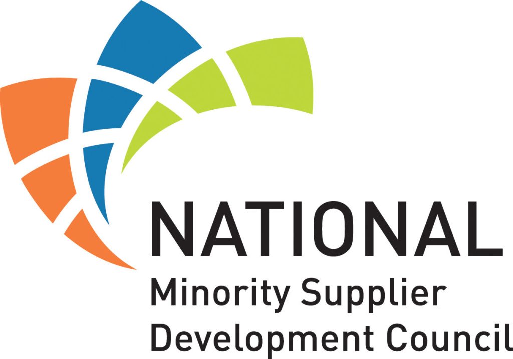 Logo of the National Minority Supplier Development Council with colorful abstract shapes and text.